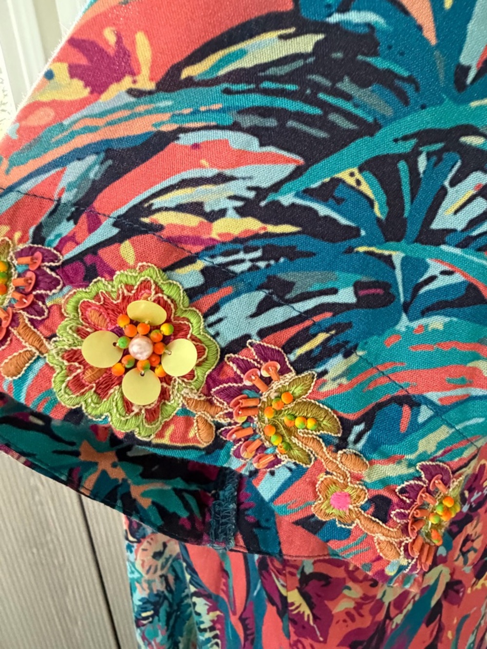 Soft Surroundings Florence Dress - Maxi, Tropicana Multi, Resortwear, Beaded - Picture 9 of 10